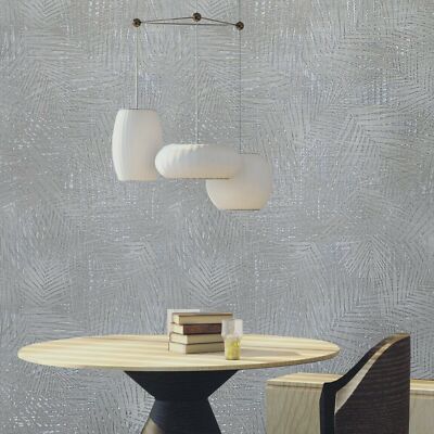 Tropical wicker bamboo Gray Silver metallic textured Wallpaper