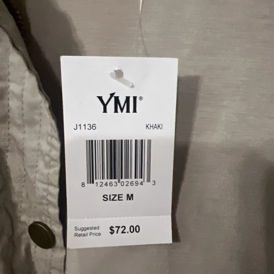 New YMI Zip Off Hood Windbreaker M Jacket  Pockets Lined Khaki Tan NWT Women - Image 4 of 4