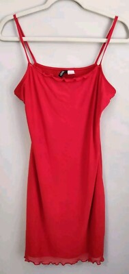 HM Divided Dress Medium Bodycon Babydoll Lettuce Hem Spaghetti Strap 90s Y2k