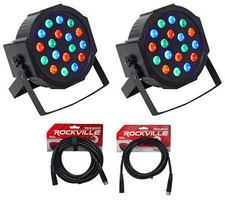  2 Rockville RockPAR50 LED RGB Compact Par Can DJ/Club DMX Wash Lights Cables