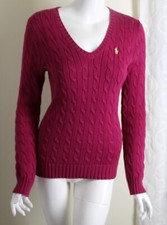 Ralph Lauren Sz M Dark Magenta Pink Silky Cable Cotton Pullover Polo Sweater