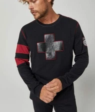 Alp N Rock Helvetica Blue Mountain Crew Shirt Long Sleeve Mens Medium Organic