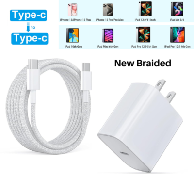 20W USB-C Fast Charger PD Type-C Cable For iPhone 15 16 Pro Max 16 Plus Samsung