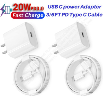 20W PD Fast Charger Block Type C Cable For iPhone 14 13 12 11 Pro Max 8 XR iPad