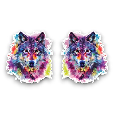 2x Small Multi-Coloured Wolf Head Watercolour Animal Vinyl Sticker Decal 60x54mm | eBay
