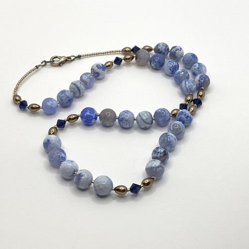 Collana Artigianale Vintage Vetro Sfaccettato Blu Perline Gioielli 23" - Foto 12 di 12