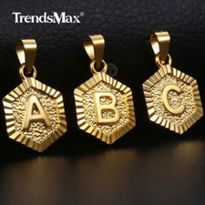Yellow Gold Filled Hexagon Initital Letter A to Z Pendant Charm for Womens Mens