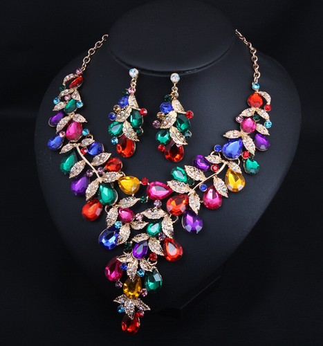Crystal Jewelry Set Statement Necklace Earring Choker Bibs Women Bridal Wedding - Picture 23 of 174