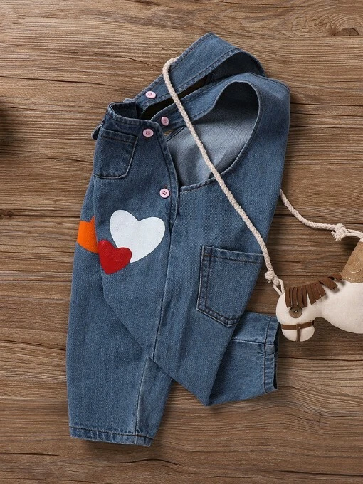 Salopette Bimbo bimba unisex bambino celeste blu pantaloni jeans denim B142 - Immagine 2 di 3