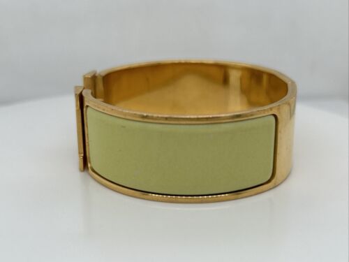 Hermes Clic Clac H Gold Plated Yellow Poussin Enamel 6.5” Wide Bangle Bracelet - Picture 4 of 7