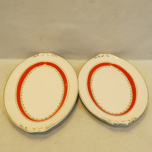 HTF VTG Laughlin Eggshell Georgian Gold Open Roses w/ Red Line Serving Platters - Picture 8 of 14