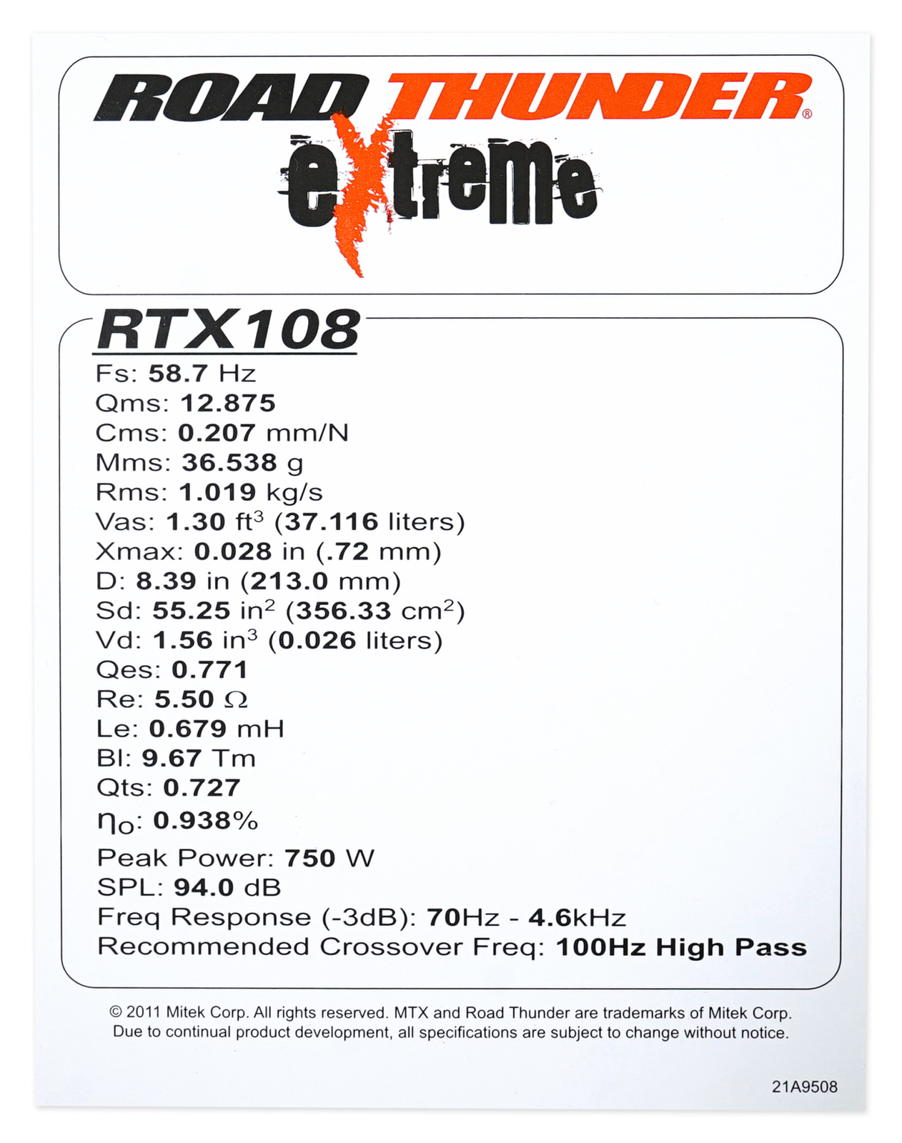 4 Громкоговорителя MTX Thunder RTX108 мощностью 10 2000 Вт 8-Омные среднечастотныесреднечастотно-частотные автомобильныеПрофессиональные аудиодинамики