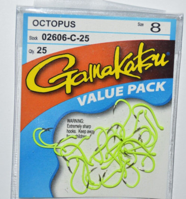 gamakatsu octopus hook size 8 chartreuse 02606-c-25 colored hooks value pack