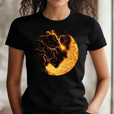 Frauen T-Shirt Dämon mit Blitz Motiv Baumwolle Größe S bis 3XL