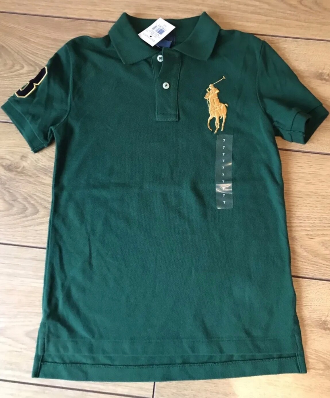 T shirt maglietta RALPH LAUREN Polo Racing VERDE NUOVA CON ETICHETTE. Grande logo pony. 7 anni 6 7