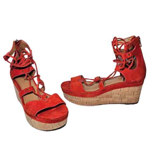 Coach Barkley Suede Wedge Sandals sz 7B Summer Vacation Travel Elevated Basic - Picture 1 of 9