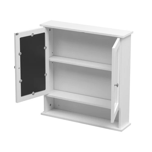 Bathroom Wall Cabinet Storage Cupboard with Double Door Mirror Wooden Shelves - Picture 14 of 17