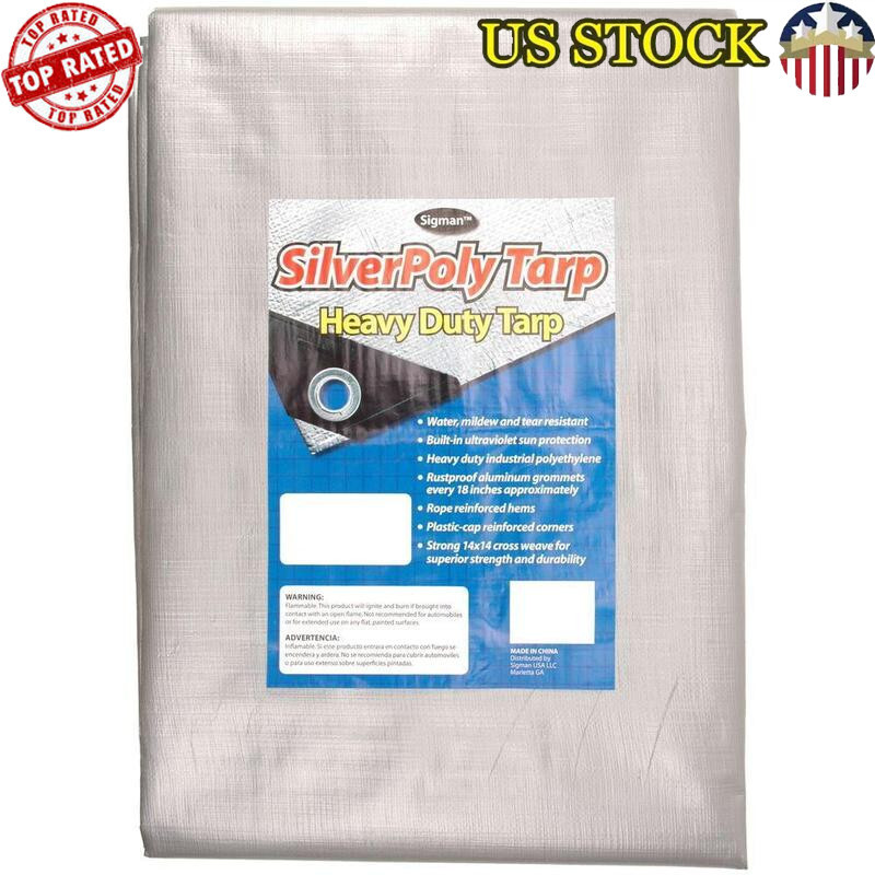 Heavy Duty Silver Tarp 8x20 ft All Weather UV Resistant Reinforced Grommets New