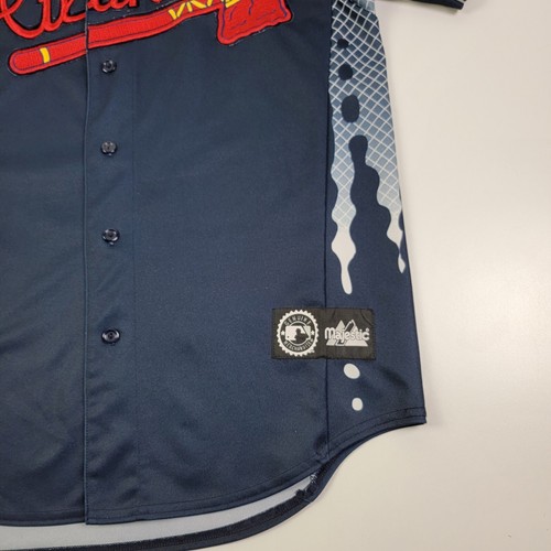 Vintage Atlanta Braves Jersey Majestic Navy Blue Graphic L Limited Ed. USA Made - Picture 5 of 7