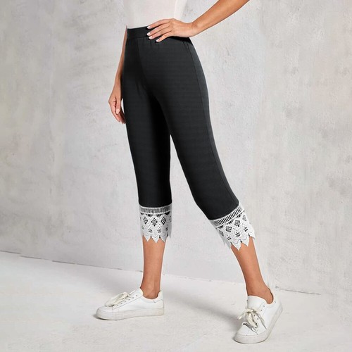Womens Lace Stretch 3/4 Capri Pants Ladies Cropped Sports Leggings Trousers 6-16 - Picture 6 of 18