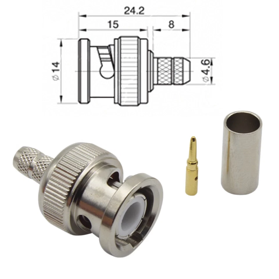 Brass BNC Crimp Male Plug Straight RF Coax Connector For Cable RG58 RG142 lot - Image 3 of 4