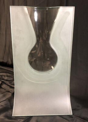 Rare Unique Art Glass Vase Frosted/Clear Modern Marinha Grande. Flared Base. EUC
