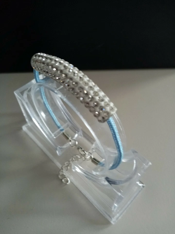 Schmuck Armband Kordel Armband hellblau mit Strass Long Slider Perle  18  + 4 cm - Bild 3 von 4