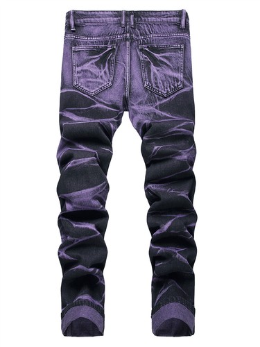 Herren Personality Jeans Distressed Ripped Holes Skinny Slim Denim Hose Trousers - Bild 3 von 7