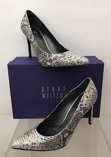 Stuart Weitzman Heist Metal Tipped Python Silver Leather Pointed Toe Pump 10 NEW