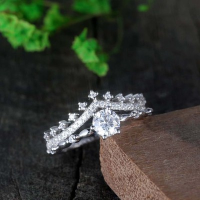 2ct Engage Ring Round Lab-Created Diamond Princess Crown Design Gold Plated