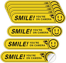 8PCS Smile Your on Camera Sign, Self-Adhesive Waterproof and Fade-Resistant Secu