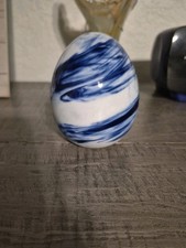 Pier 1 Ceramic Blue and White Floral 3.5 Glazed Egg Figurine