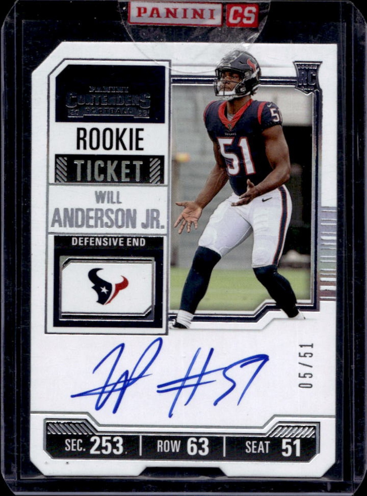 2023 Contenders Will Anderson Jr. RC Season Ticket Stub Auto #5/51 Texans
