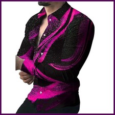 Men  s Printed Long Sleeve Shirt Slim Fit Lapel Party Fashion Soft Casual