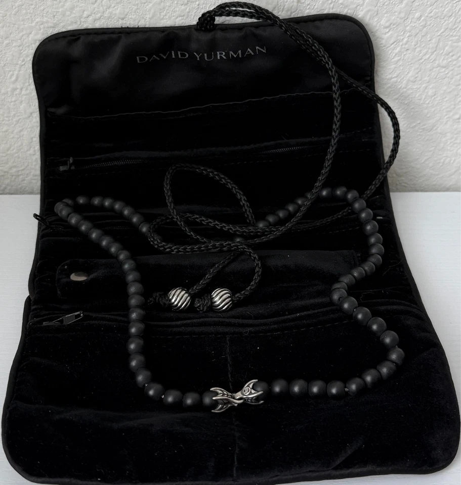 Collar de cuentas espirituales mate ónix negro mate de plata esterlina .925 David Yurman 24" Foto 2 de 4