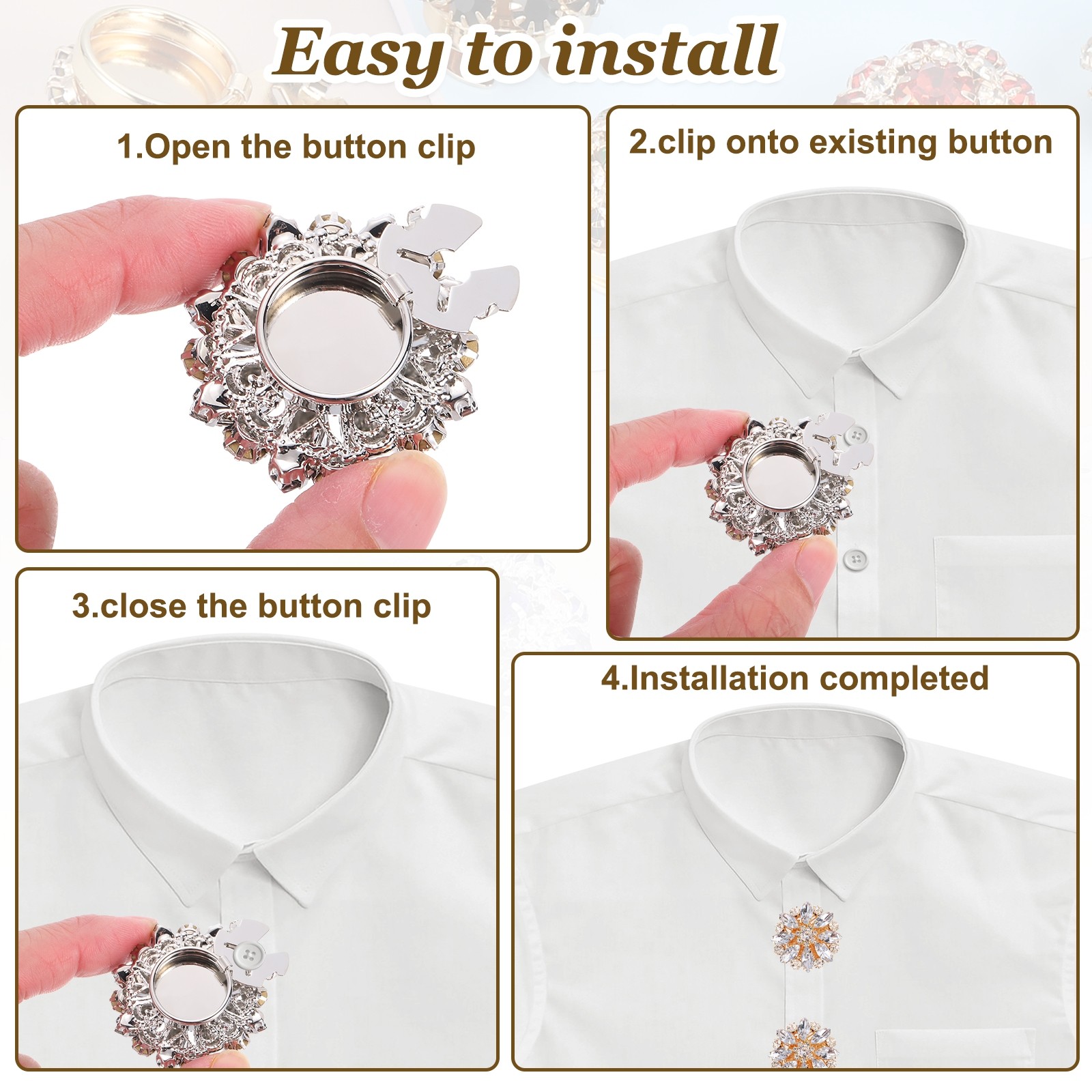 6 Pcs Rhinestone Button Covers, Marquise Buttons, AB Iridescent/Gold