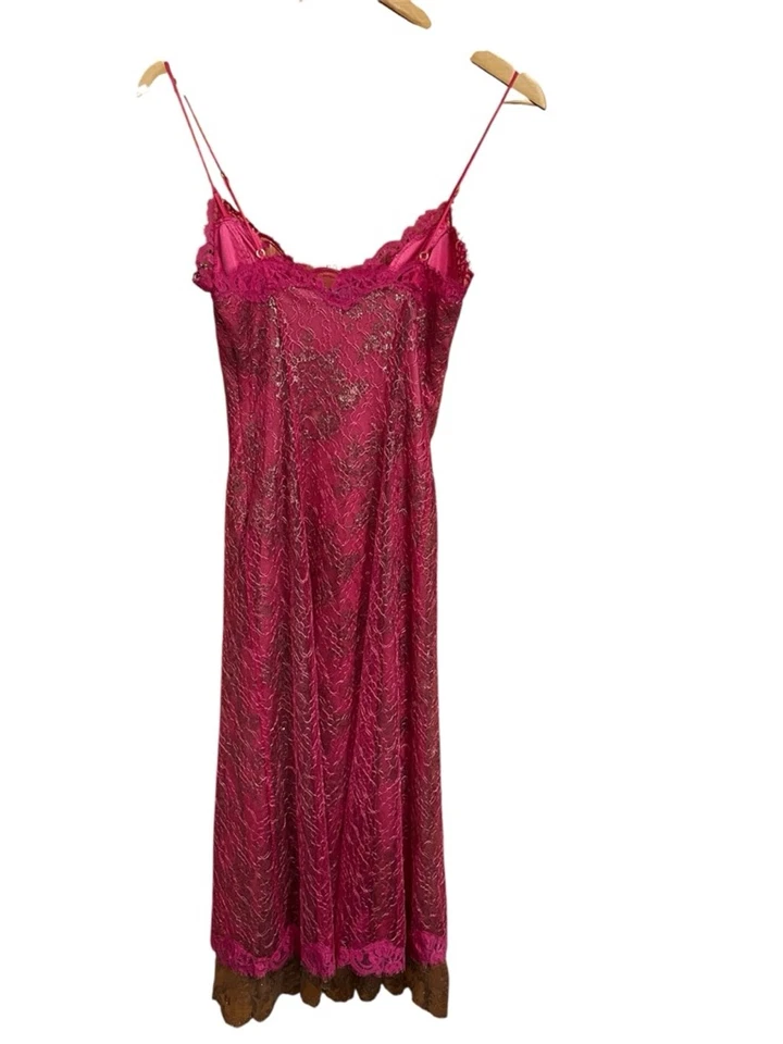 Vintage Betsey Johnson Pink Feminine Dainty Metallic Lace Tulle Slip Dress Sz 2 - Image 2 of 4