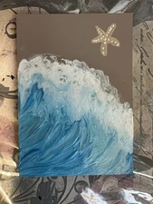 ACEO Art Card Original Mixed Media Painting,  COAST FLOWERS 2.5" x 3.5" Flow Art