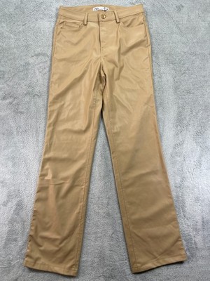 Zara Faux Leather Bootcut Pants Womens 6 Beige Pockets High Rise Straight Leg