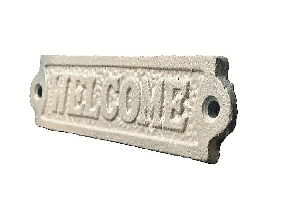 Welcome Sign Cast Iron White Door Entryway Wall Plaque 5" - Image 2 of 2
