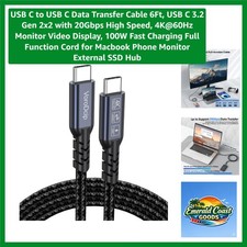 USB C Data Transfer Cable 6Ft, 20Gbps High Speed with 4K Display Functionality