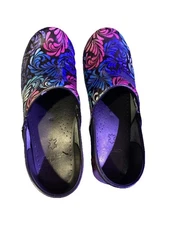 Dansko Women's Clog Shoes Sz 39 Purple Blue Leaf Swirl Slip On Comfort Used