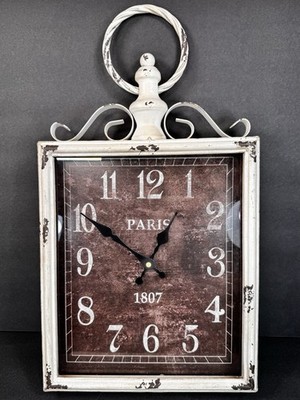 Distressed Style Paris 1807 Wall Clock Rustic Farmhouse Metal Scroll