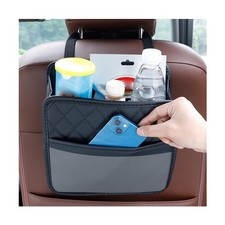 Leather Car Seat Back Organizer Collapsible Backseat Hanging Storage Bag Black