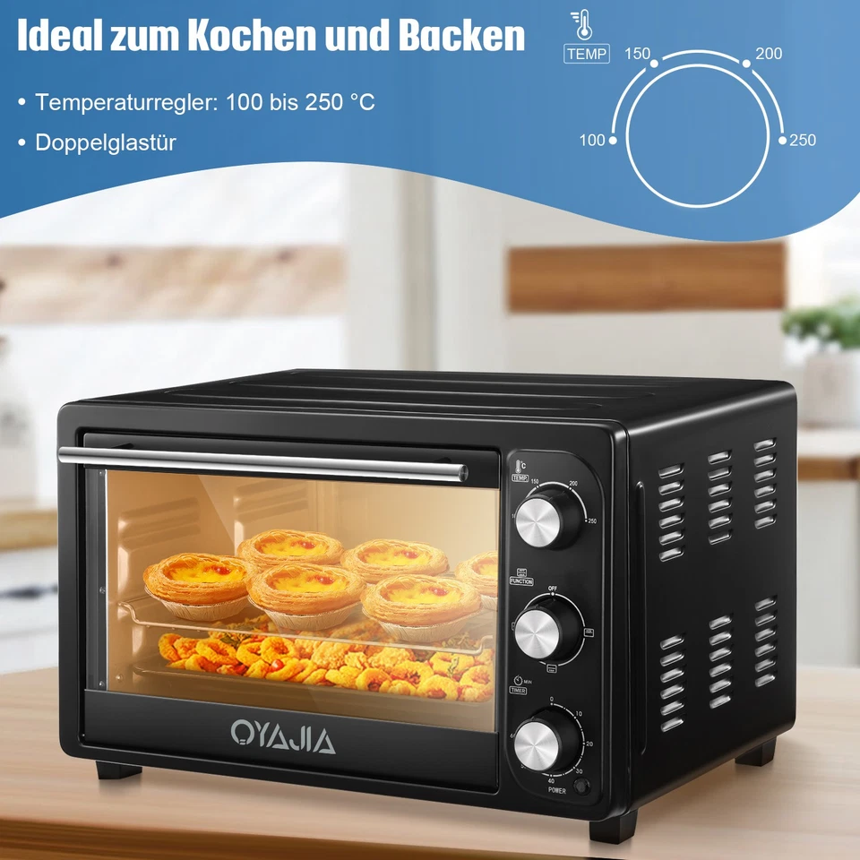 Minibackofen 28Liter mit Umluft Mini freistehend Backofen Umluft Ofen Pizzaofen - Bild 3 von 4