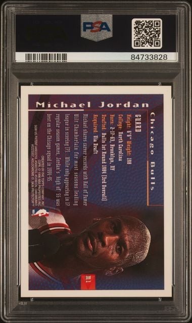 Graded 1995 Finest Michael Jordan #M1 Mystery Borderless Card PSA 7 NM view 2