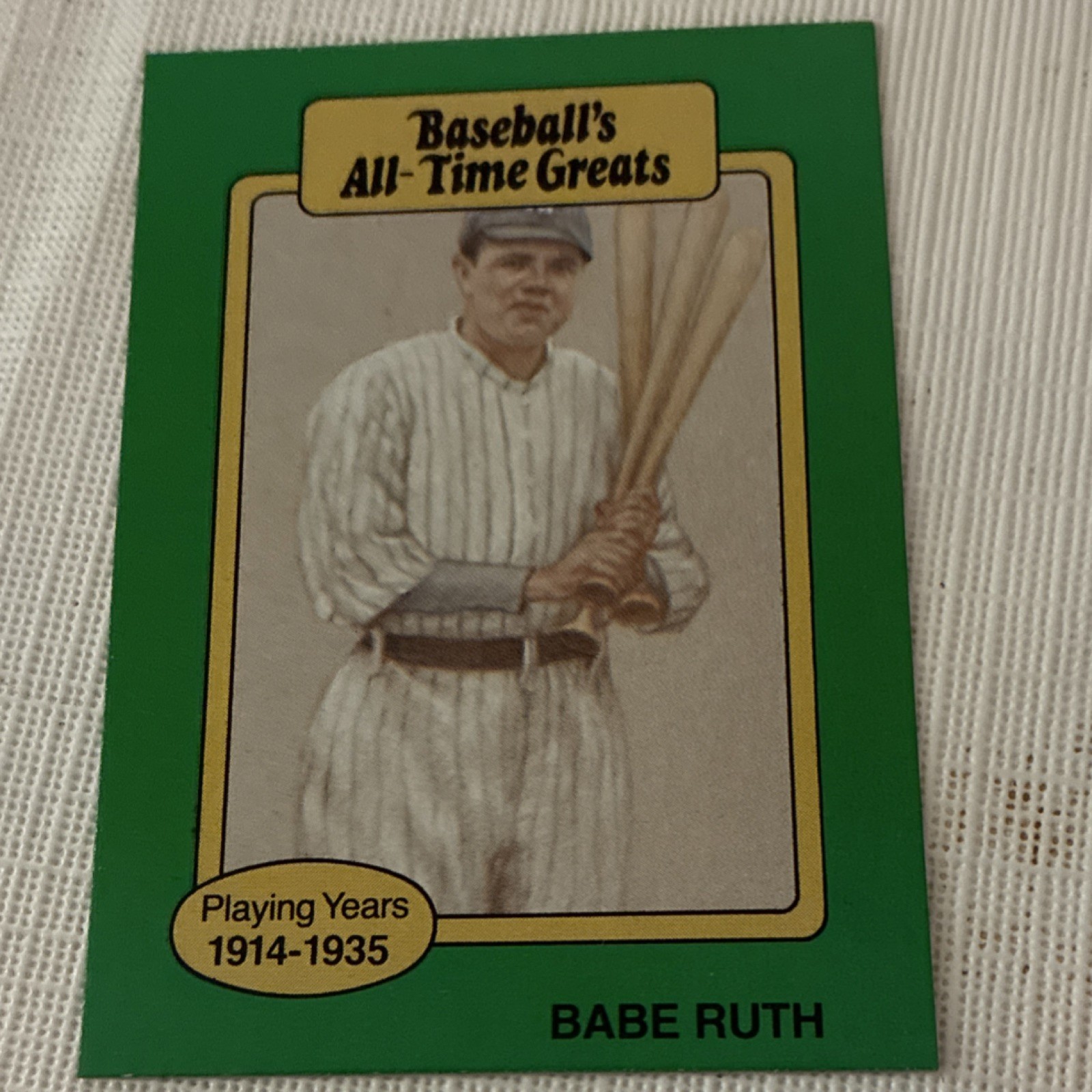 Babe Ruth's Hat Hygrade 1987 Baseball's All-Time Greats Babe Ruth Yankees Green Border ...