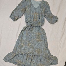 Jane and Delancey Blue and Green 3/4 Sleeve Prarie Style Dress Size Small