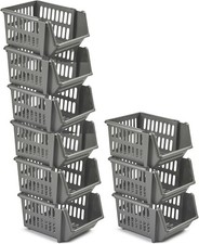 18cm Silver Stackable Storage Basket Modular Kitchen Office Organizer Multi Pack