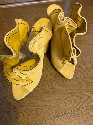 JIMMY CHOO Frills Heel Sandals Mules Pumps Shoes Women Size 35 1/2 Yellow